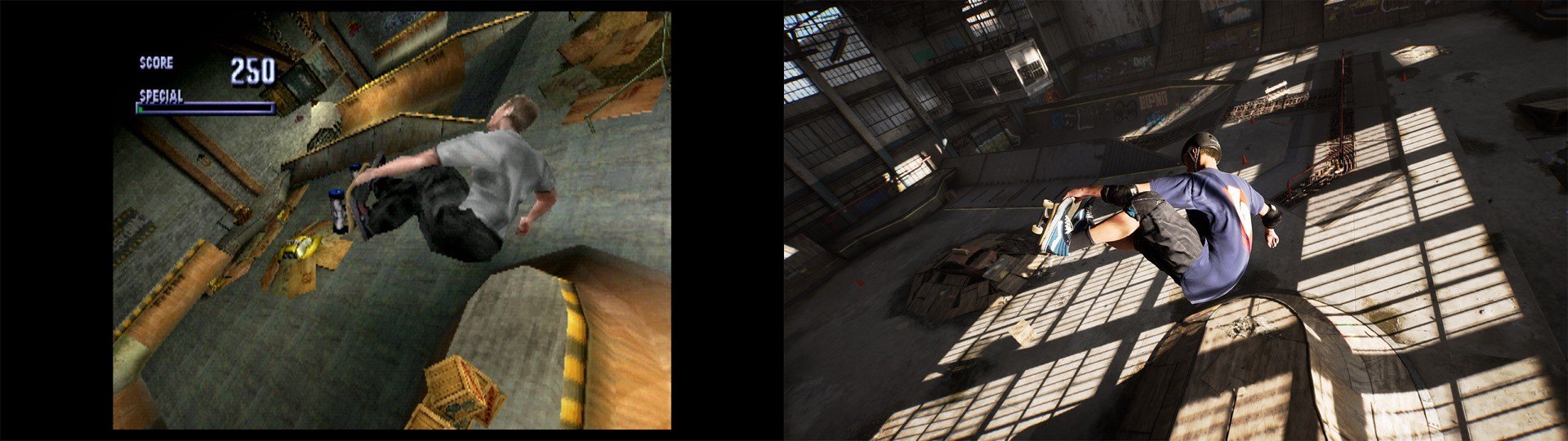 Image: A comparison between the original <em>Pro Skater</em> (left) and the remaster (right). (pro-scater-remaster-comparison.jpg)